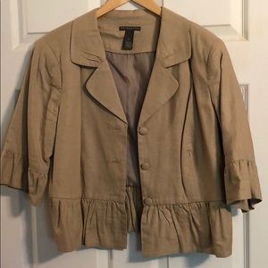 Tan linen blend peplum blazer jacket 1X